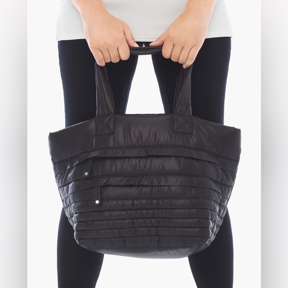 Black puffer tote bag with plenty of zippers sr2